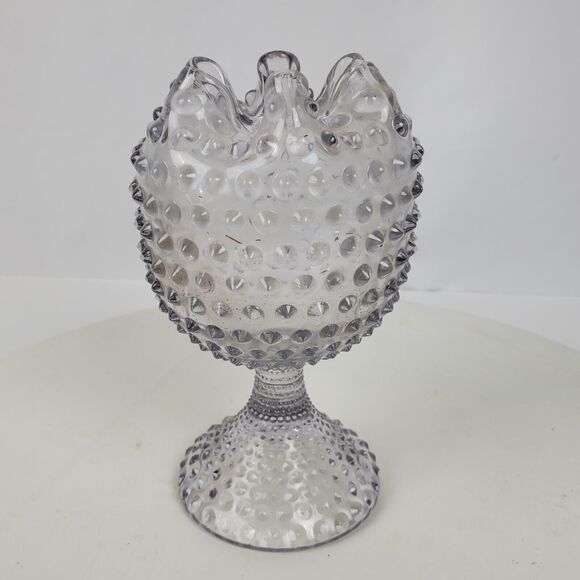 Vintage Duncan Miller Opalescent Hobnail Ball Bowl Vase Ruffled Edge 6.5" - Picture 2 of 6